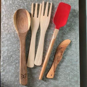 Wooden and silicone kitchen utensils